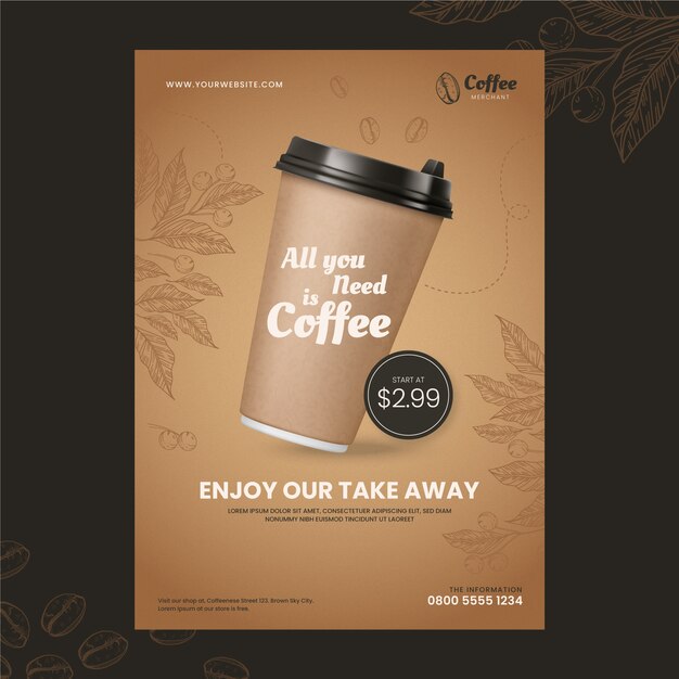 Cartel de cafetería grabado dibujado a mano