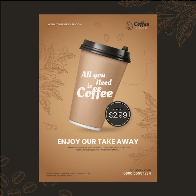 Cartel de cafetería grabado dibujado a mano
