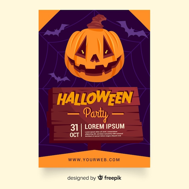 Vector gratuito cartel de calabaza de fiesta de halloween plano o plantilla de volante