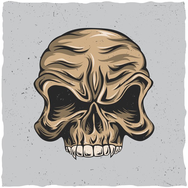 Cartel de calavera enojada con ilustración de colores beige y gris