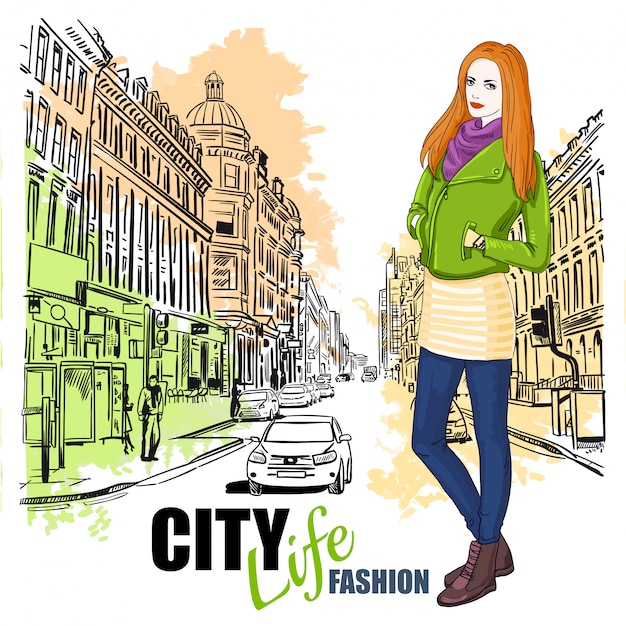 Vector gratuito cartel de la calle de la ciudad de la moda del bosquejo