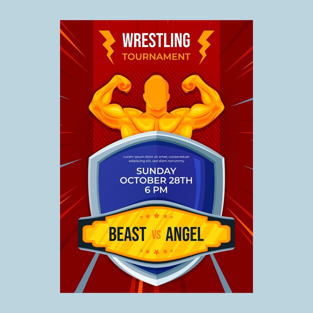Cartel de campeonato de lucha libre dibujado a mano
