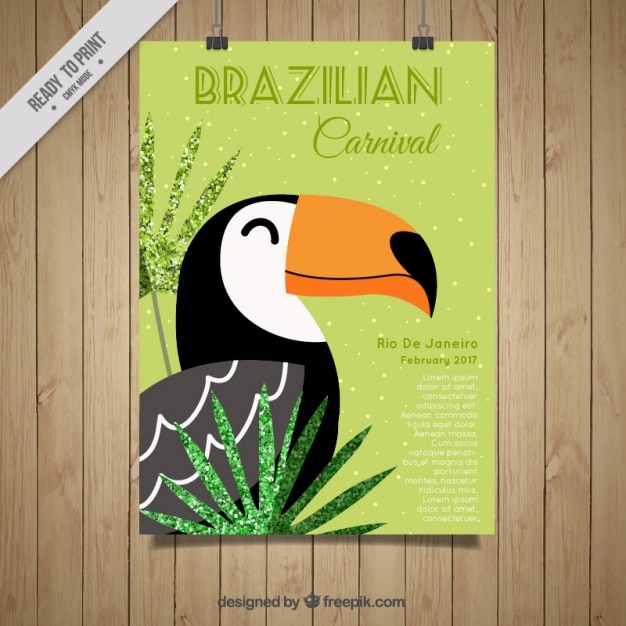 Vector gratuito cartel de carnaval de brasil con tucán