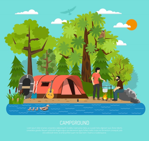 Vector gratuito cartel de la carpa de verano familiar de recreación de camping