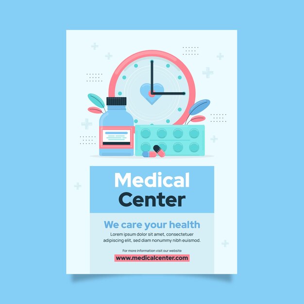 Cartel de centro médico de diseño plano