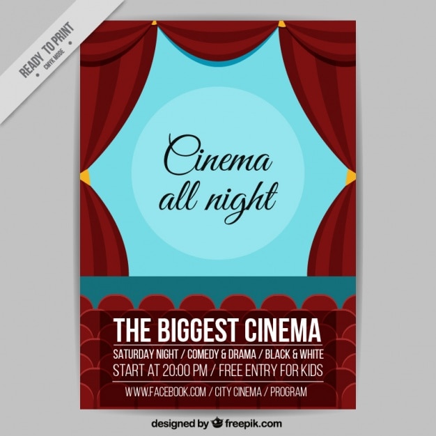 Vector gratuito cartel de cine con cortinas rojas