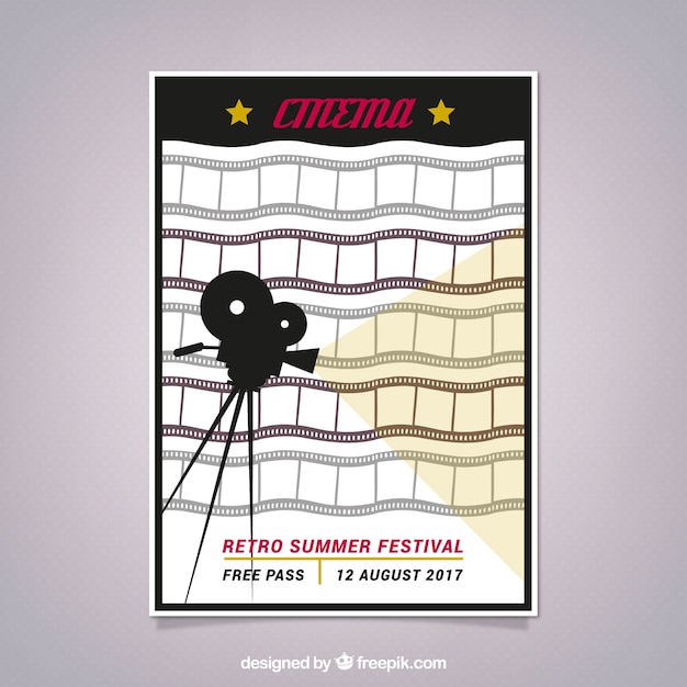 Vector gratuito cartel de cine retro con fotogramas y cámara