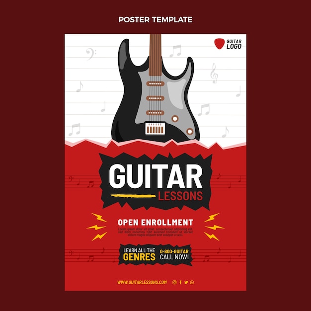 Vector gratuito cartel de clases de guitarra dibujado a mano