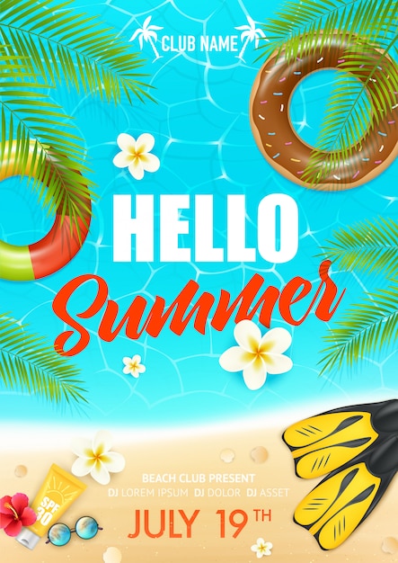 Cartel del club de vacaciones de playa de verano