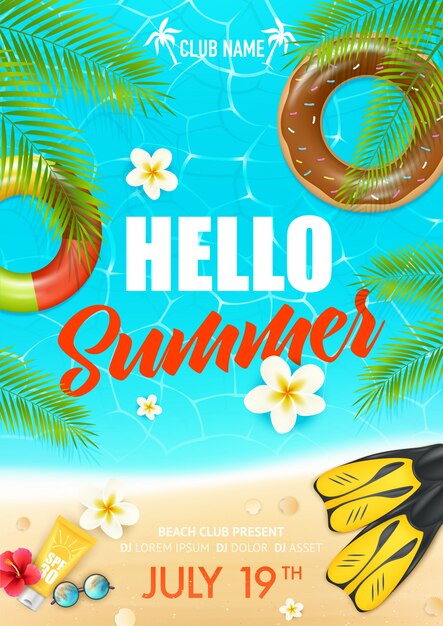 Cartel del club de vacaciones de playa de verano