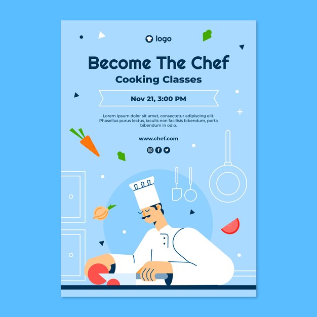 Cartel de cocina chef de diseño plano