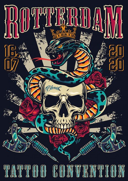Cartel colorido del festival de tatuajes vintage