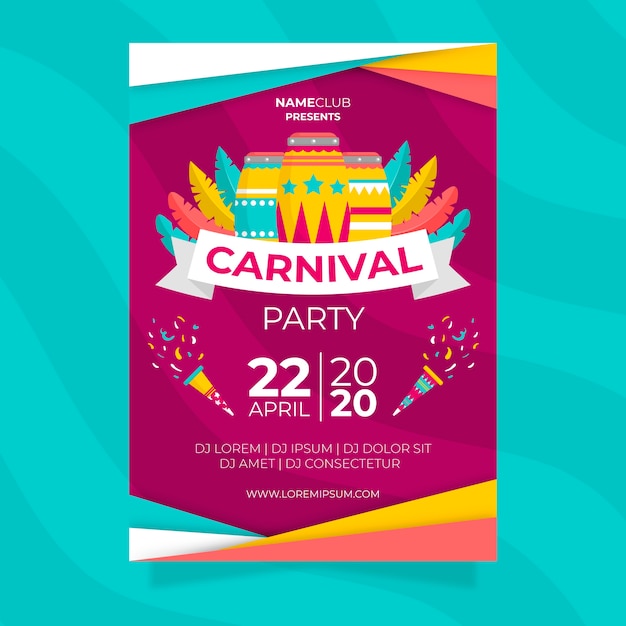 Cartel colorido de fiesta de carnaval en diseño plano