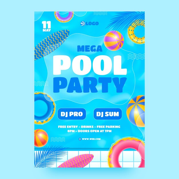 Cartel colorido de fiesta en la piscina realista