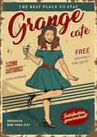 Vector gratuito cartel colorido fiesta retro con pin up girl