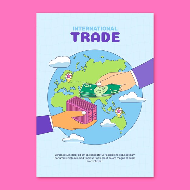 Cartel de comercio internacional dibujado a mano