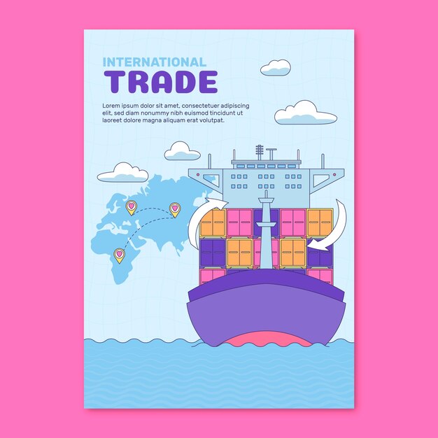 Cartel de comercio internacional dibujado a mano