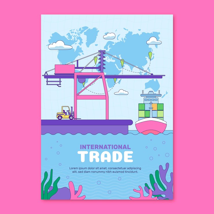 Vector gratuito cartel de comercio internacional dibujado a mano