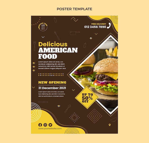 Vector gratuito cartel de comida americana de diseño plano