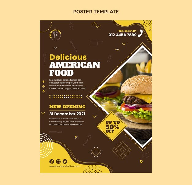 Cartel de comida americana de diseño plano