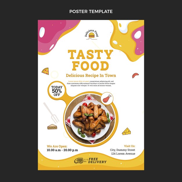 Cartel de comida de diseño plano