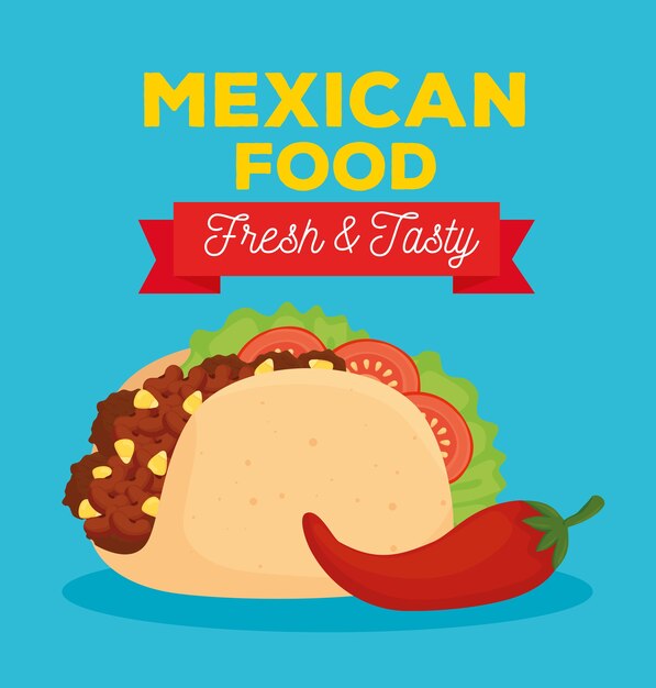 Cartel De Comida Mexicana Con Taco Fresco Y Sabroso Y Aji Vector Premium
