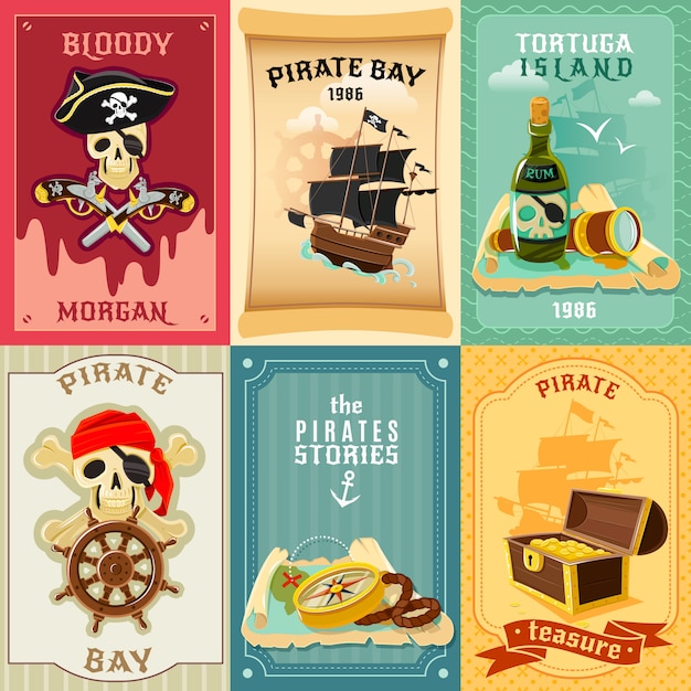 Cartel de composición de iconos planos de pirata