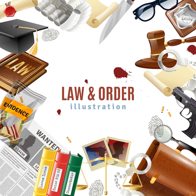 Vector gratuito cartel de la composición del marco de la ley y orden