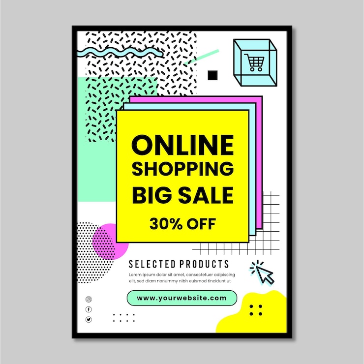 Vector gratuito cartel de compras online con descuento.