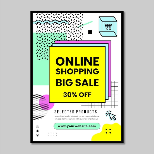 Cartel de compras online con descuento.