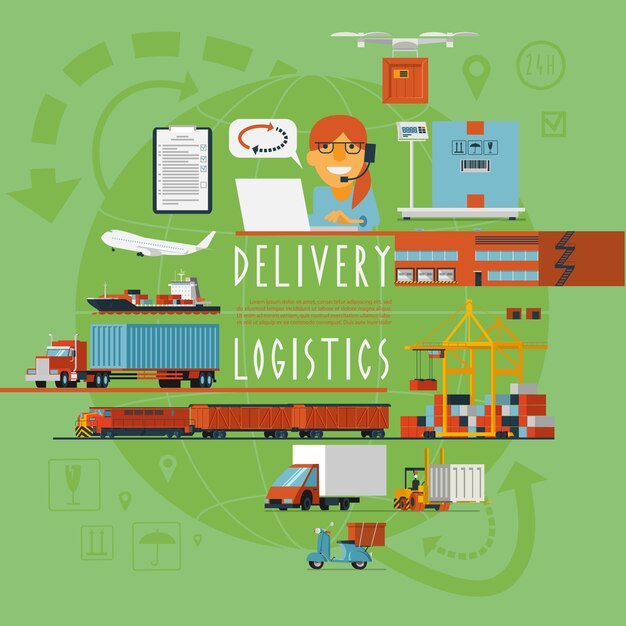 Cartel de concepto logístico de transporte mundial.