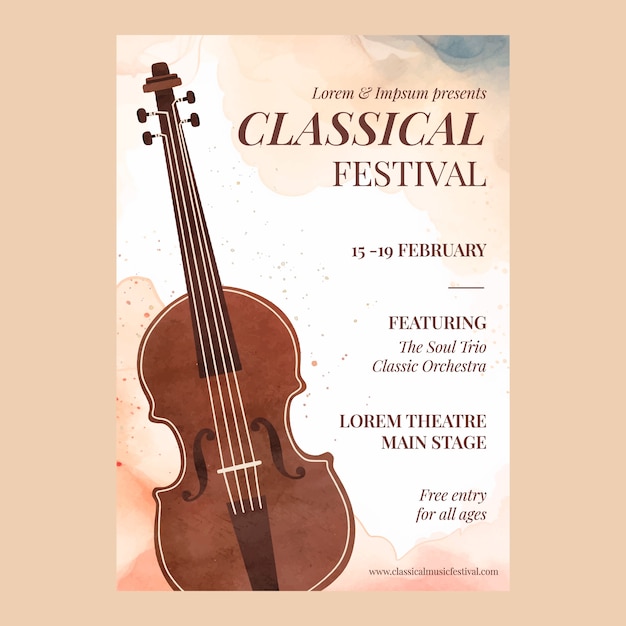 Vector gratuito cartel del concierto de la orquesta de acuarela