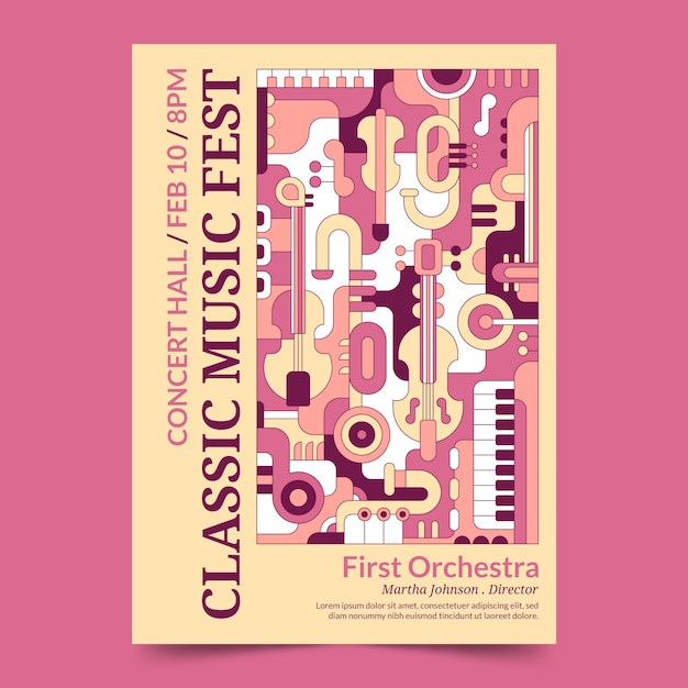 Cartel de concierto de orquesta de diseño plano