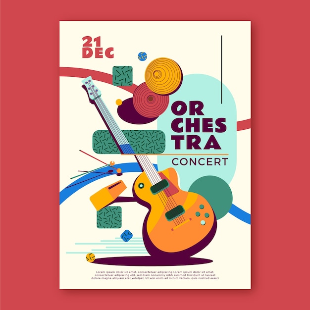 Vector gratuito cartel de concierto de orquesta de diseño plano