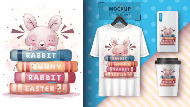 Cartel de conejo lee libros y merchandising