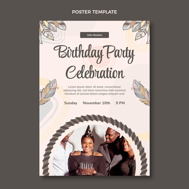 Cartel de cumpleaños boho dibujado a mano
