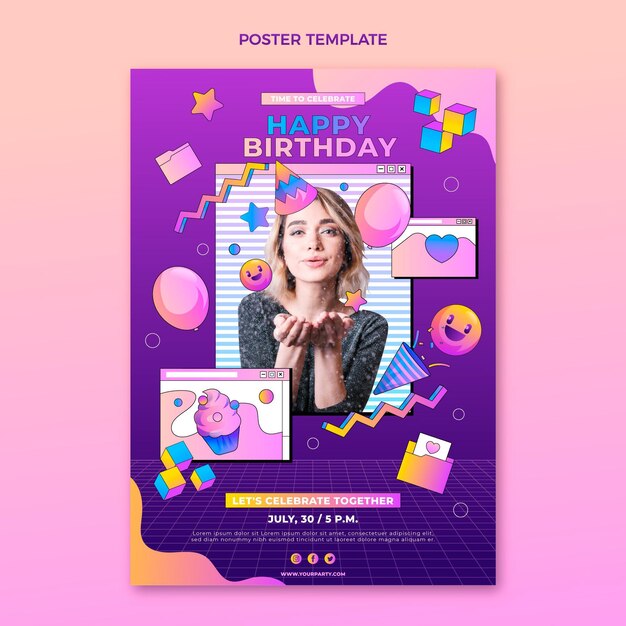 Cartel de cumpleaños degradado retro vaporwave