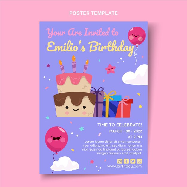 Cartel de cumpleaños infantil dibujado a mano