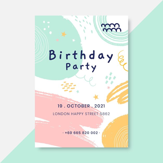 Cartel de cumpleaños infantil pintado abstracto