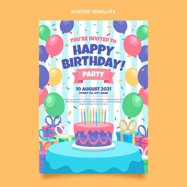 Vector gratuito cartel de cumpleaños mínimo plano