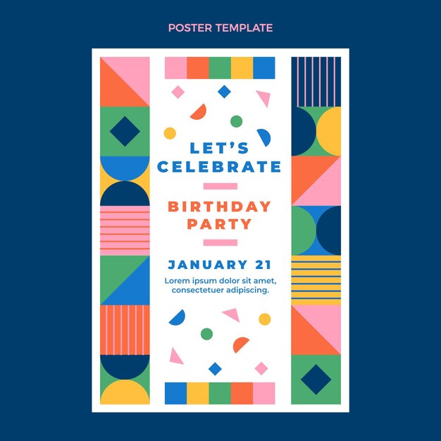 Cartel de cumpleaños de mosaico de diseño plano