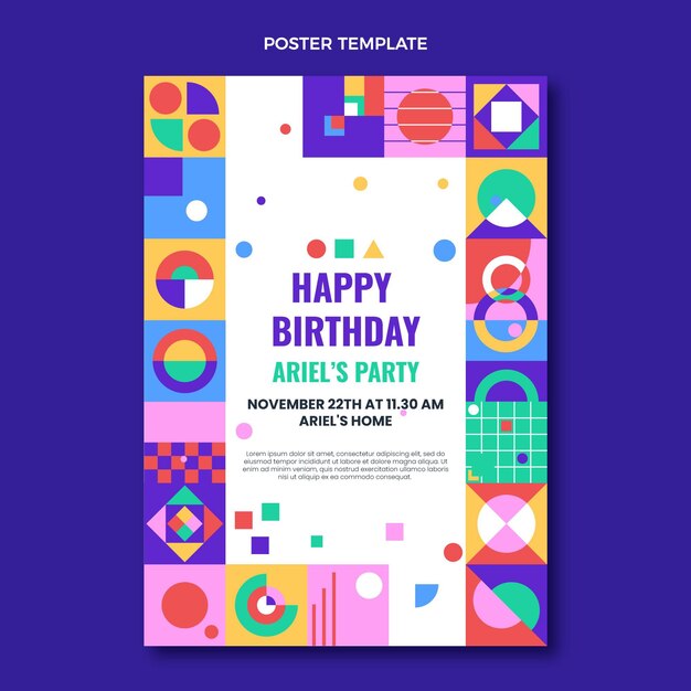 Cartel de cumpleaños de mosaico de diseño plano