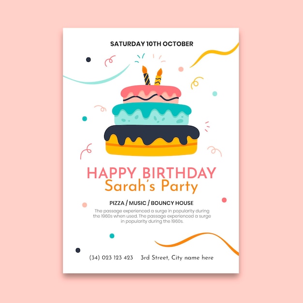 Cartel de cumpleaños con plantilla de pastel