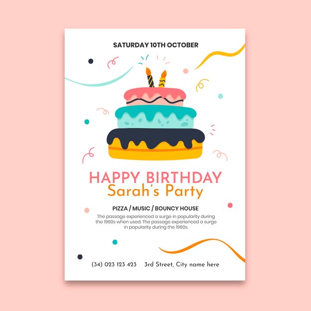 Cartel de cumpleaños con plantilla de pastel