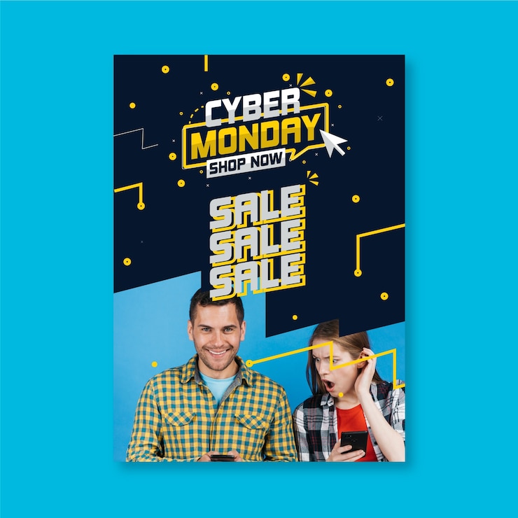 Vector gratuito cartel de cyber monday con descuento