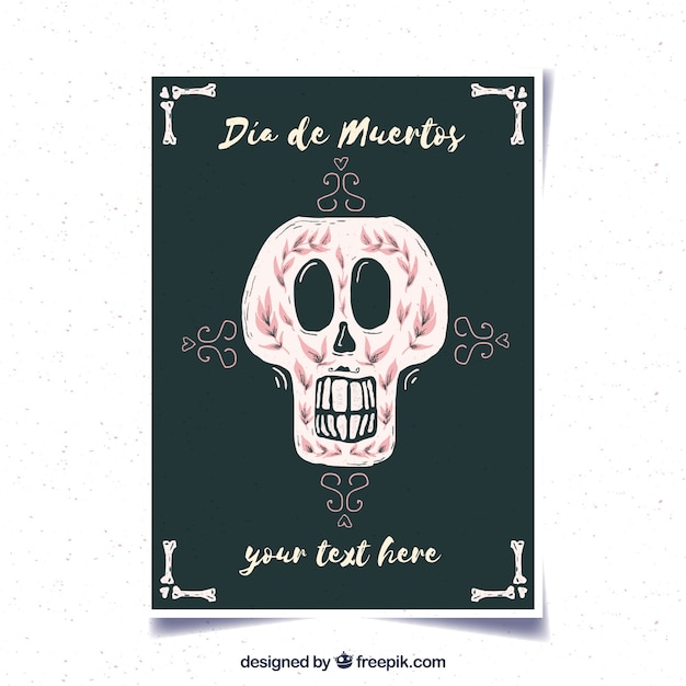 Cartel del día de muertos con calavera decorativa de acuarela