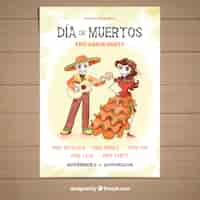 Vector gratuito cartel del día de muertos con pareja bailando