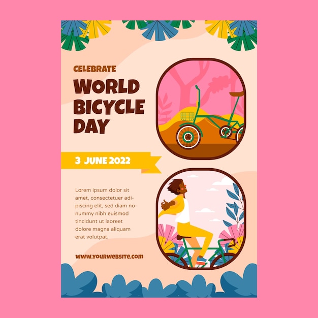 Vector gratuito cartel del día mundial de la bicicleta dibujado a mano