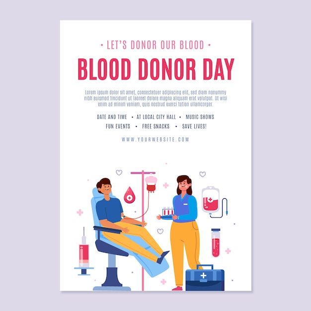 Vector gratuito cartel del día mundial del donante de sangre dibujado a mano