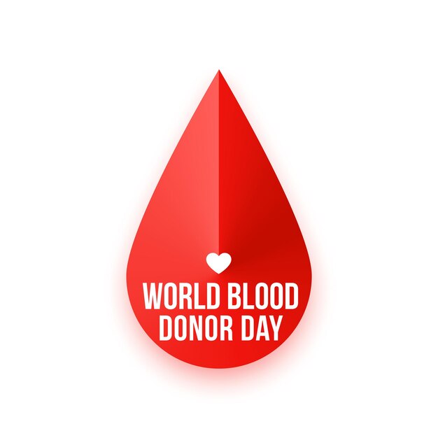 Cartel del día mundial del donante de sangre con gota de sangre.